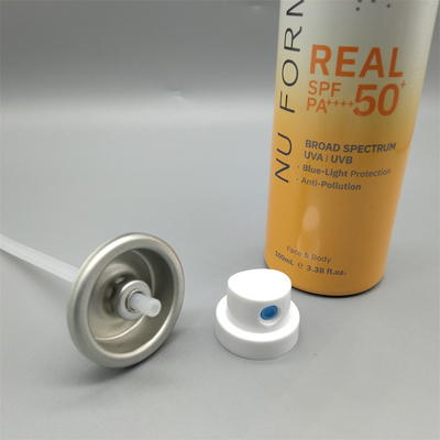 Válvula de pulverización en aerosol de 1 pulgada para aplicaciones de bruma de protector solar – Envase para el cuidado de la piel con protección UV