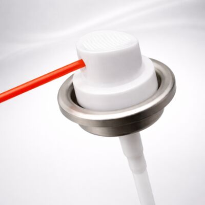 Válvula de pulverización de 360° con construcción de hojalata metálica para dispensación de aerosoles en múltiples posiciones